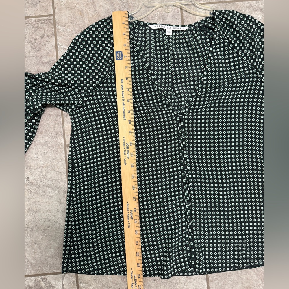 Veronica Beard Dark Green Geometric Blouse Sz 6 - Picture 9 of 12